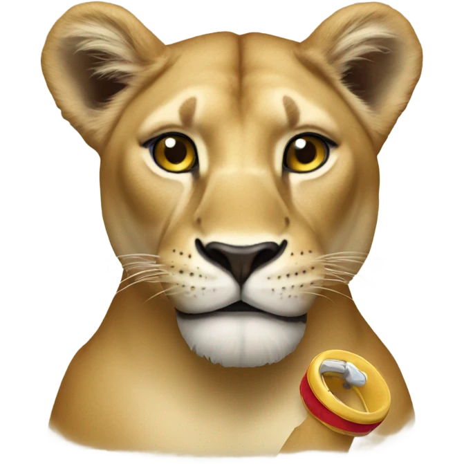 Lioness with a dummy emoji