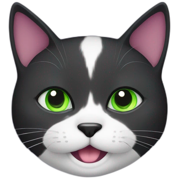 happy black fat kittie whith green eyes and purple collar emoji