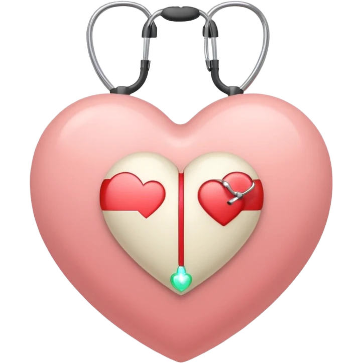 Minimalist emoji of a white heart with a stethoscope halo, small brain inside, sparkle accent, pastel colors (blush, cream, sage), smooth vector lines, rounded edges, Apple emoji style, transparent background, cute and aesthetic. emoji