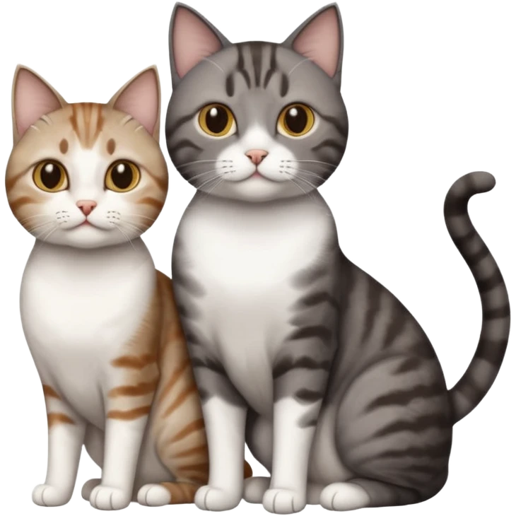 3 different coloured short haired cats including; a dark brown tabby and white cat, and a dark grey and white  emoji