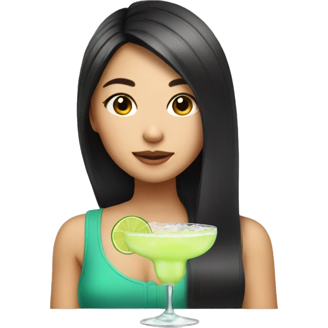 Pretty Asian girl with middle part hair drinking margarita emoji