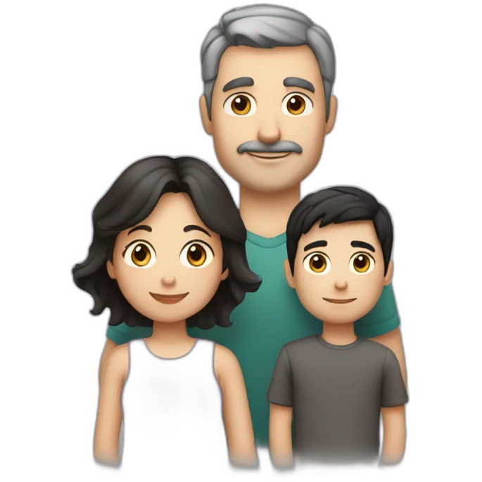 white family of mom with dark hair, dad with dark hair, 1 boy child with dark hair 3 years old and cat Scottish straight dark silver hair emoji
