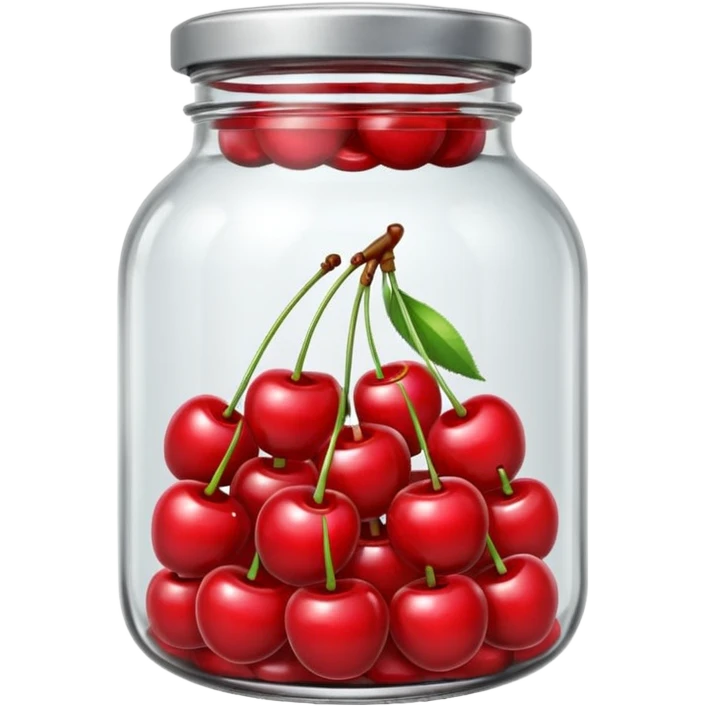 Realistic glass jar with silver metallic lid filled with maraschino cherries inside of it. emoji