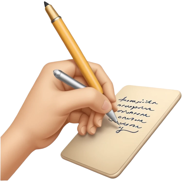 The hand writes with a beige pen emoji