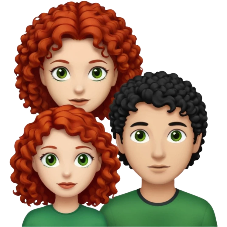 create a couple men with a red hair and browm eyes and woman with curly hair, black hair and green eyes emoji