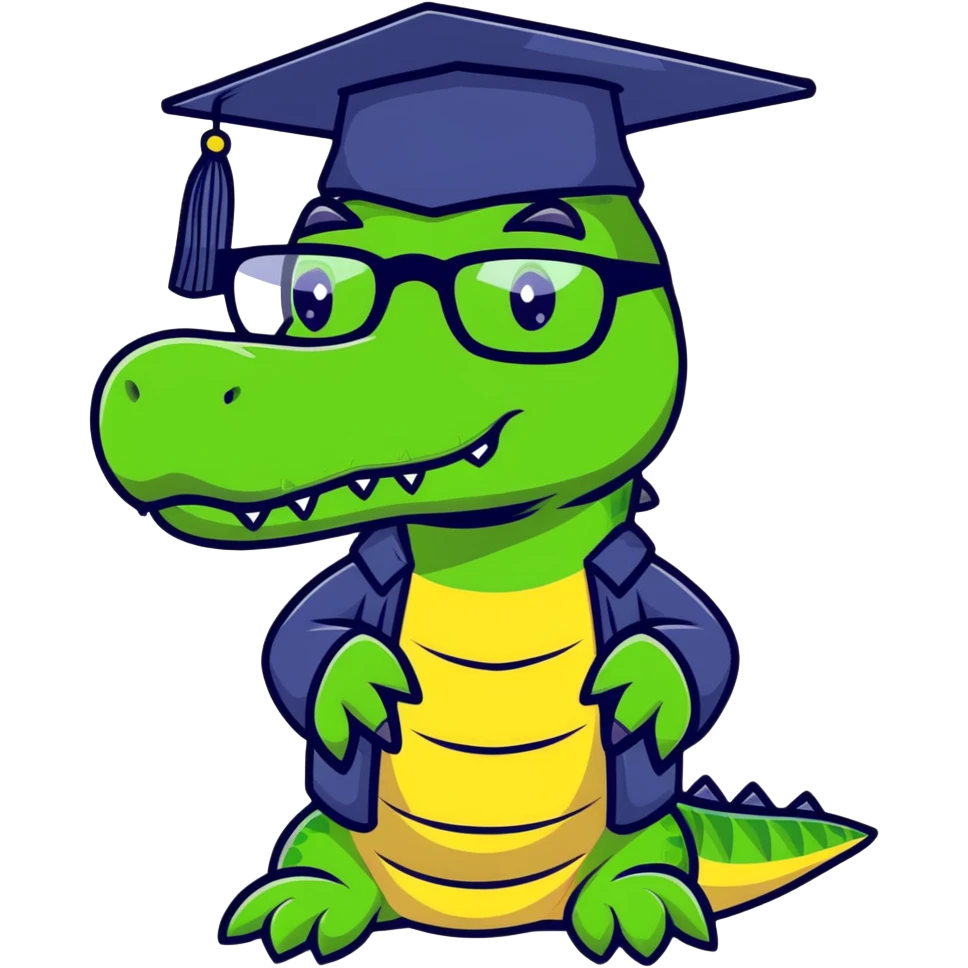 academic alligator wearing glasses and a graduation cap emoji