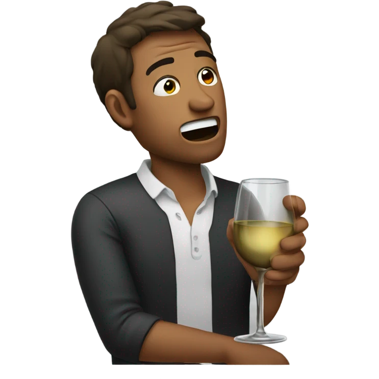 Man crying while holding a wine glass emoji