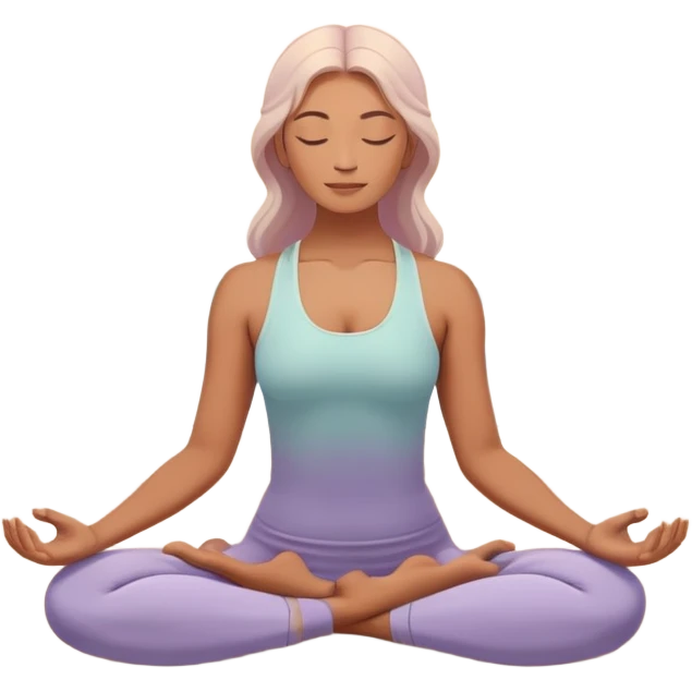 A peaceful person practicing yoga on a calm beach at sunrise, in a serene meditative pose. Soft pastel colors surround the scene, with gentle waves in the background and smooth, flowing lines representing balance and tranquility. The atmosphere feels centered and mindful. emoji
