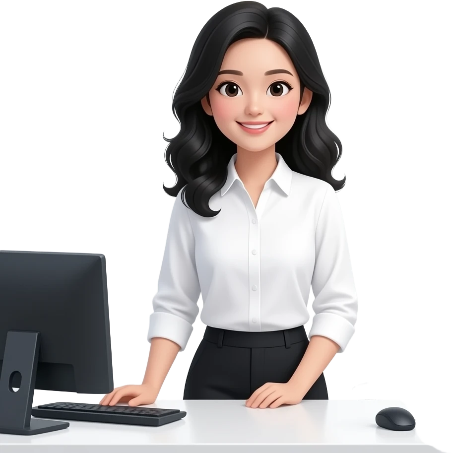 angelic black wavey hair asian office girl emoji