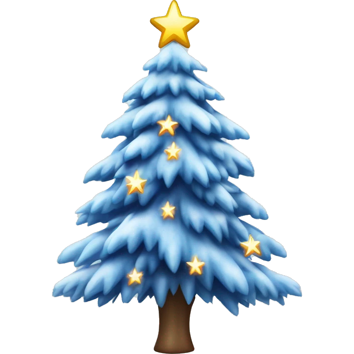 Árbol de navidad con nieve, luces celestes y estrella plateada emoji