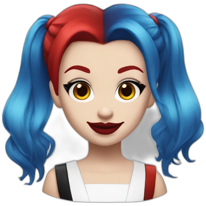 Harley Quinn blue and red hair emoji