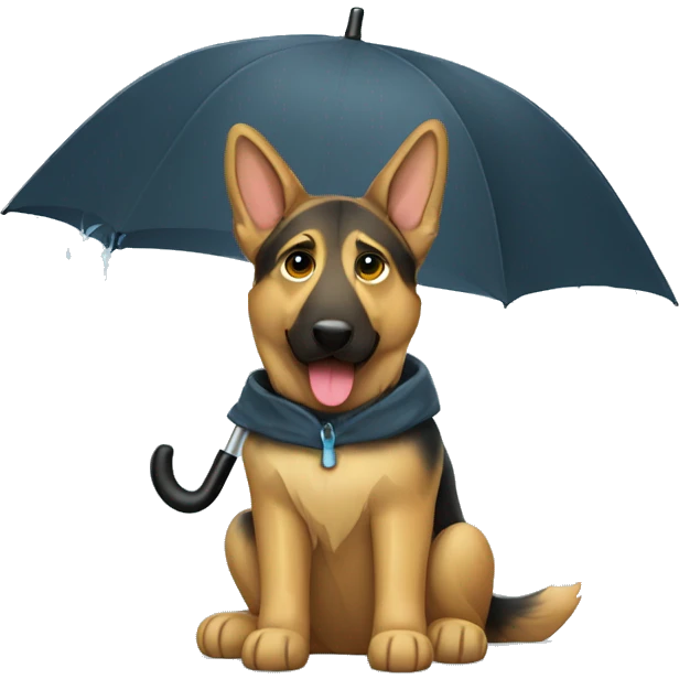 German shepherd with umbrella and raincoat emoji