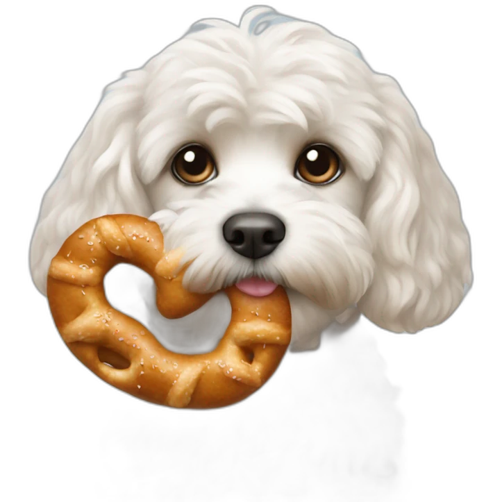 White Cavapoo with a Pretzel emoji