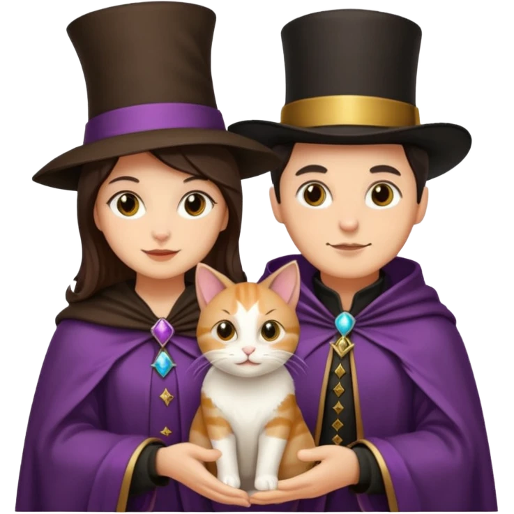 magician couple and their pet cat emoji