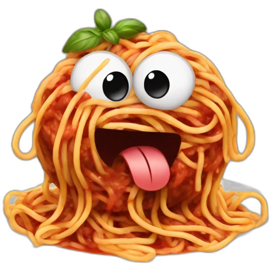 Spaghetti and meatballs with a face, arms and legs, doing something random emoji