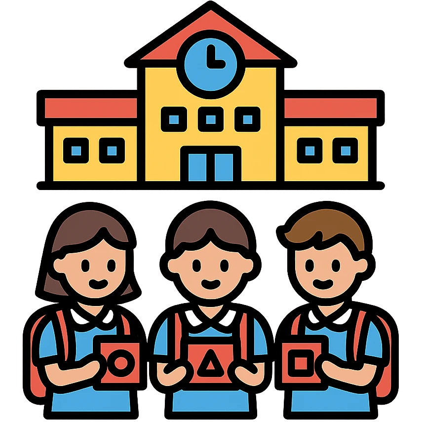 A group of school children finding Squid Game business cards in their school emoji
