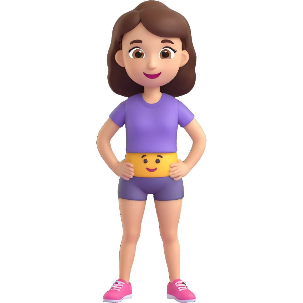 girl smiling, hands on hips, 3D emoji style emoji