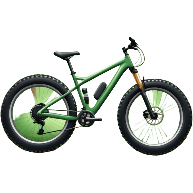 An icon showing a mountain bike with thick tires on a forest trail, surrounded by trees and natural terrain. The background features a lush green forest with sunlight filtering through the branches, and a winding path ahead. Transparent background highlights the  adventure of mountain biking. emoji