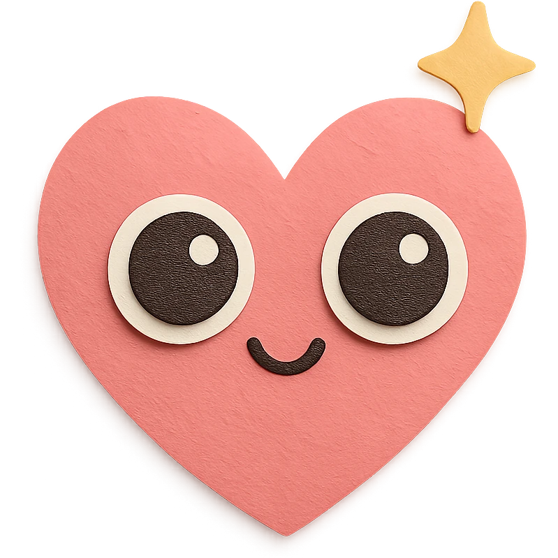 adorable pastel red heart, big shiny eyes, pastel sparkle, no arms or legs, full body, kawaii paper craft style emoji