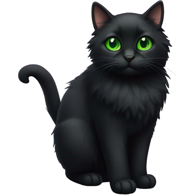 Fluffy black cat with big bright green eyes emoji