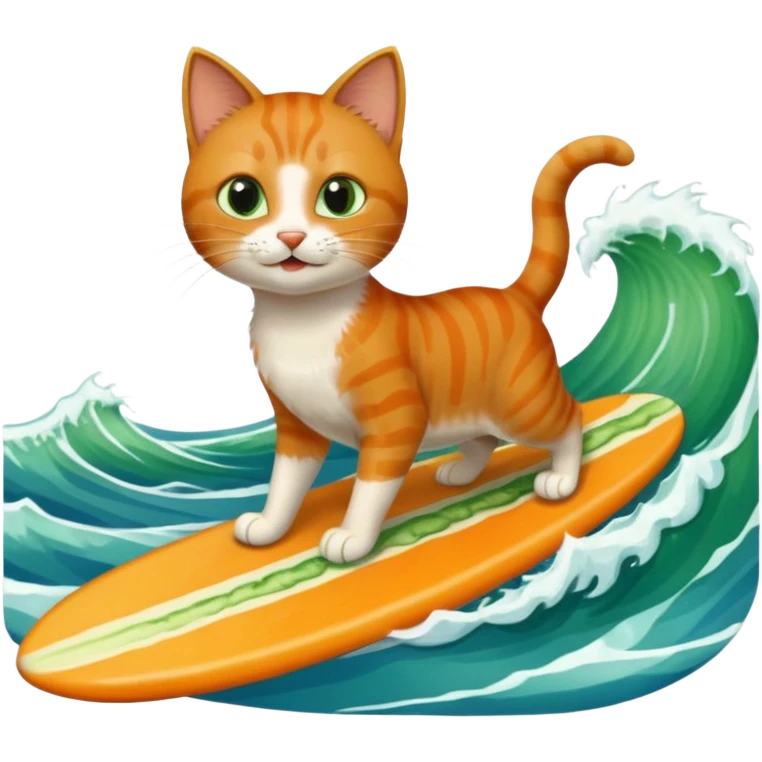 make me a cat thats surfing and eating a cucumber at the same time  emoji