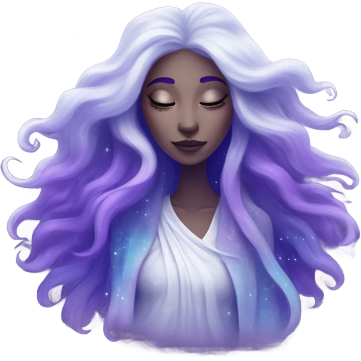 white mystical woman with sparkling galaxy hair with moon and stars in purple and blue shades emoji