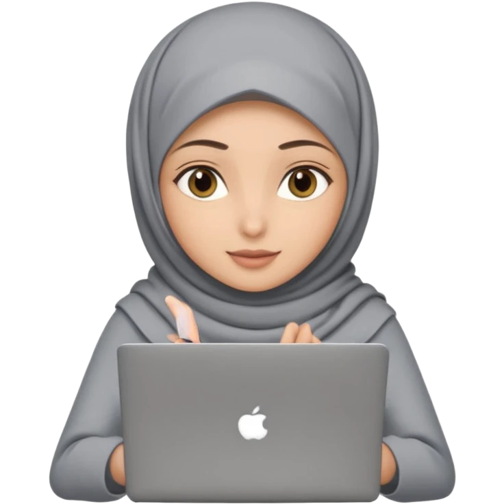A girl wearing a gray hijab and with hazel eyes is carrying a laptop, not a laptop, just a regular laptop. Not mat bock  emoji