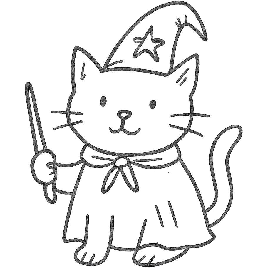 wizard cat hand-drawn outlined icon emoji