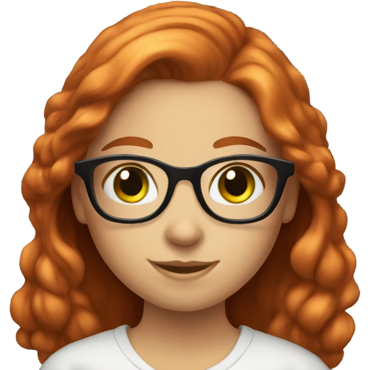 Nerd smiling girl emoji reading a book. Red hair and green eyes emoji