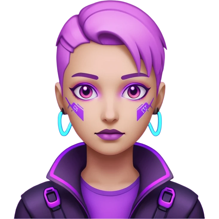 neutre gender neon cyberpunk light purple, I don't want you to use props, não utilizar óculos emoji