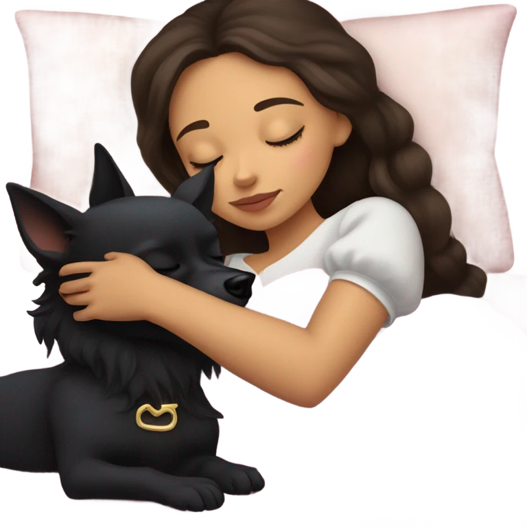 brunette Sleeping beauty girl with black chihuahua  emoji