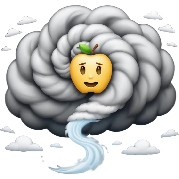 tornado, slightly angled top down side view, apple style emoji, swirling clouds, dynamic spiral emoji
