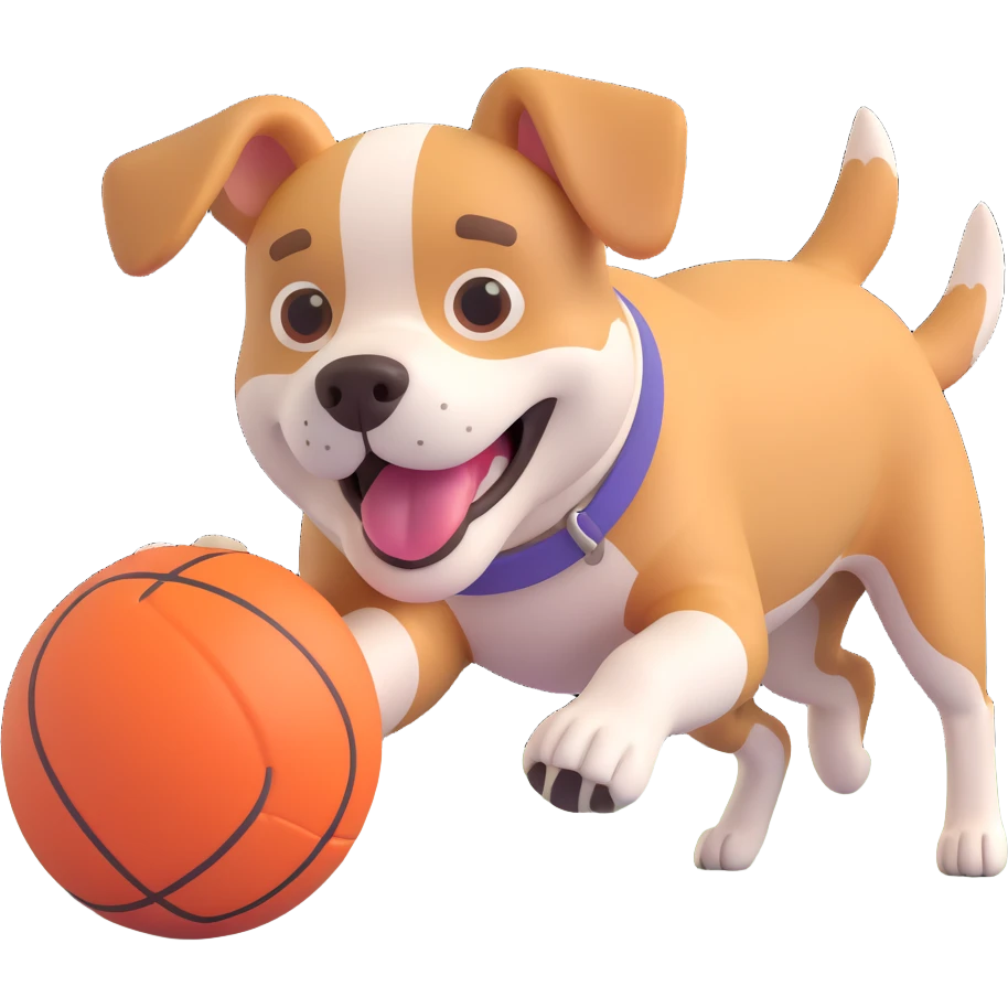 dog chasing ball in forrest, close up pose emoji