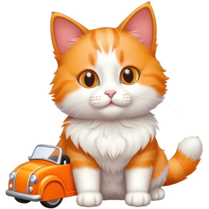 cat full body sitting and playing with a toy car emoji
