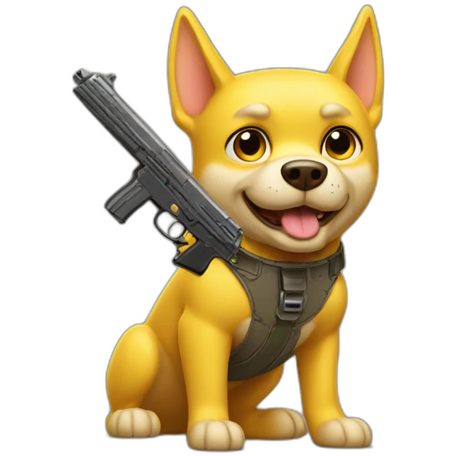 Yellow superdog with gun emoji