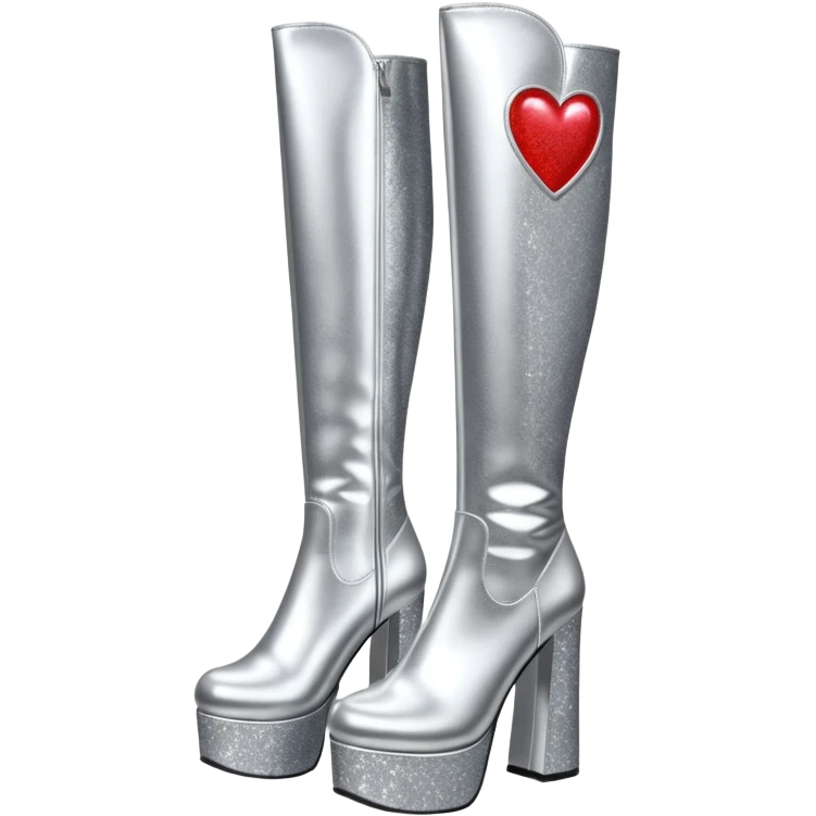 glittery platform knee high gogo boots with heart on side emoji