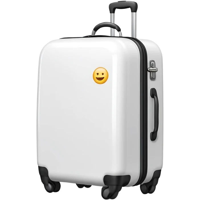 White rolling suitcase in classic emoji style, simple cartoon-like appearance, glossy rounded shape emoji