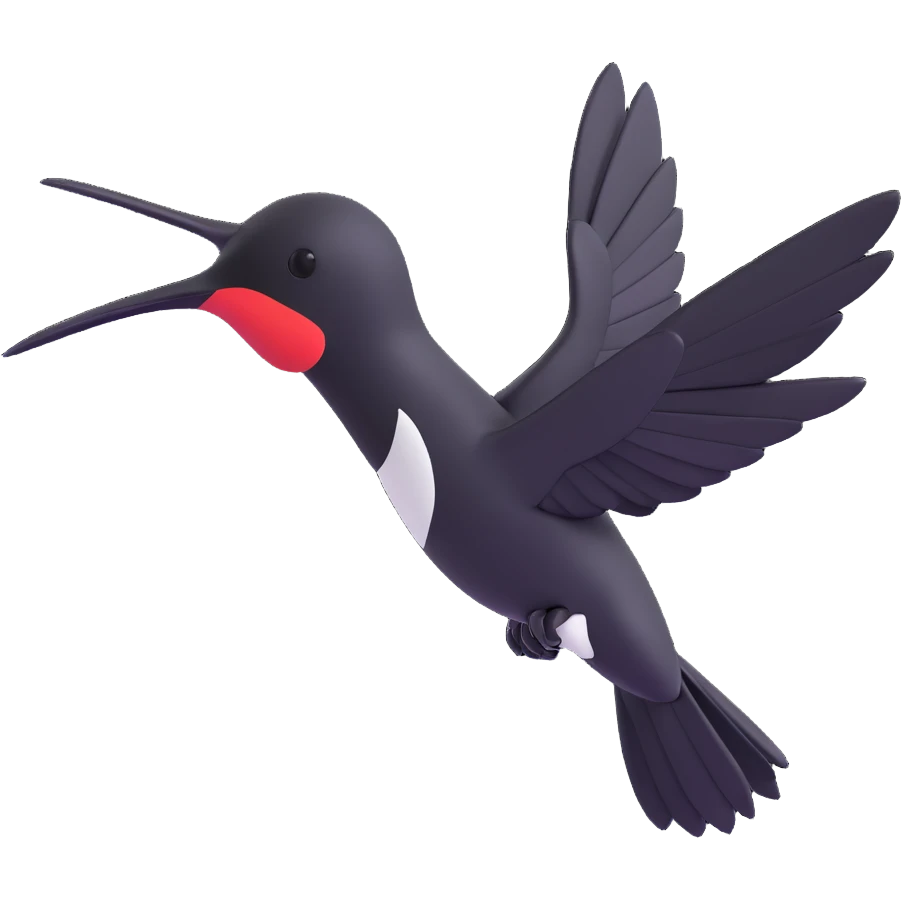 black hummingbird, elegant, minimal, 3D emoji style, subtle shadow emoji