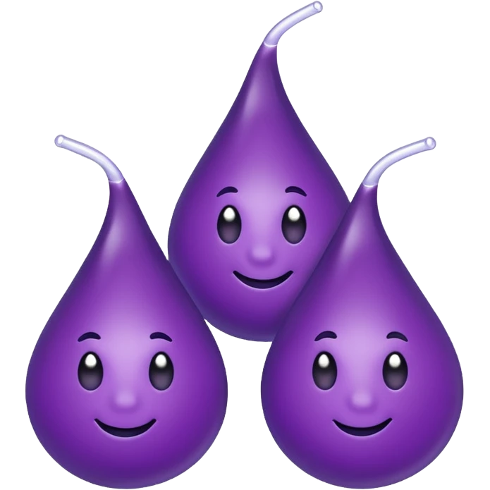 3 purple Drops with kool aids signature color, Juicy , no faces, just like the drops emoji 💦, just singular no extras, spraying left make them sideways emoji