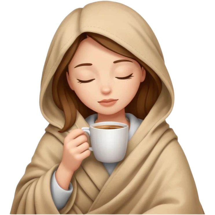 girl inside a blanket sipping coffee eyes closed emoji