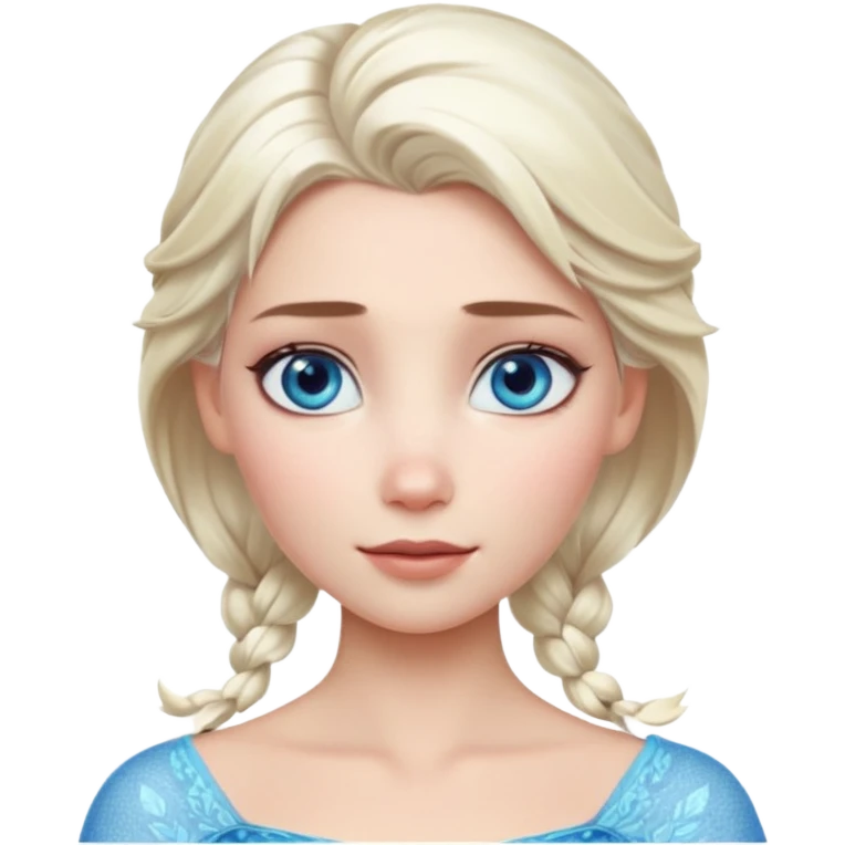 Кинематографический реалистичный портрет Эльзы с реалистичной текстурой кожи, мягким естественным освещением и изящно детализированными платиново-русыми волосами Её  выразительные голубые глаза излучают уверенность, спокойное выражение. Портрет отличается мягким чарующим сиянием с прохладной emoji