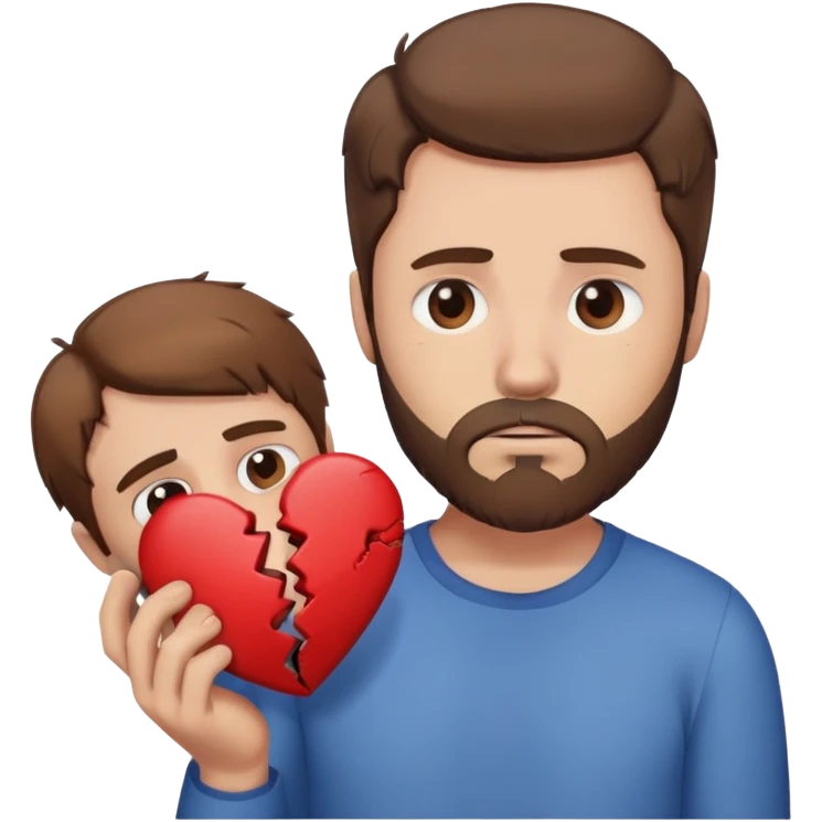 White man with brown hair and beard holding a broken heart with anxiety  emoji