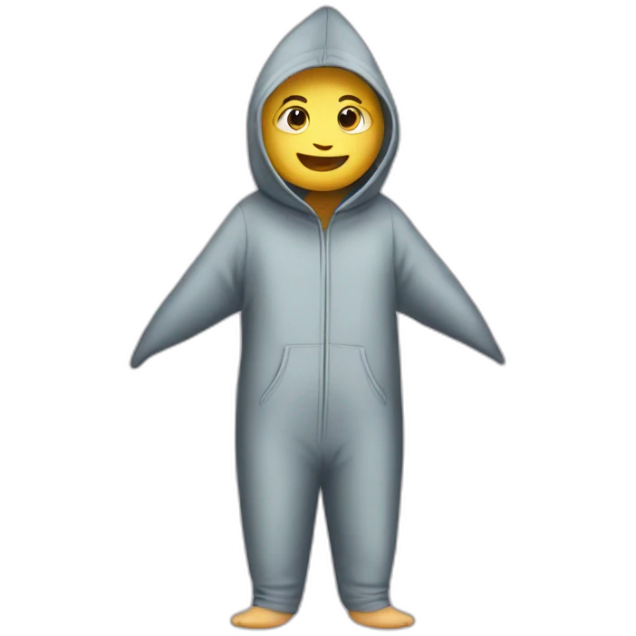 person in a pijama of shark emoji
