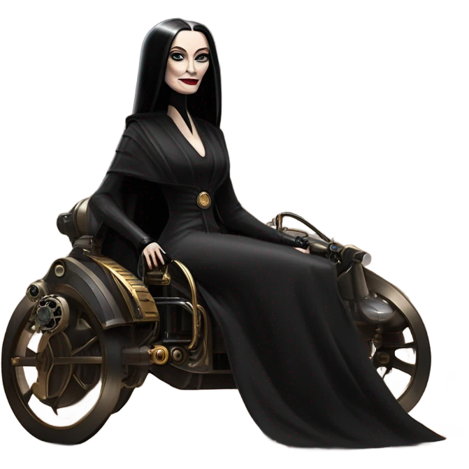 Jedi Morticia Addams piloting a Jumpspeeder anti-gravity repulsorlift swoop steampunk  emoji