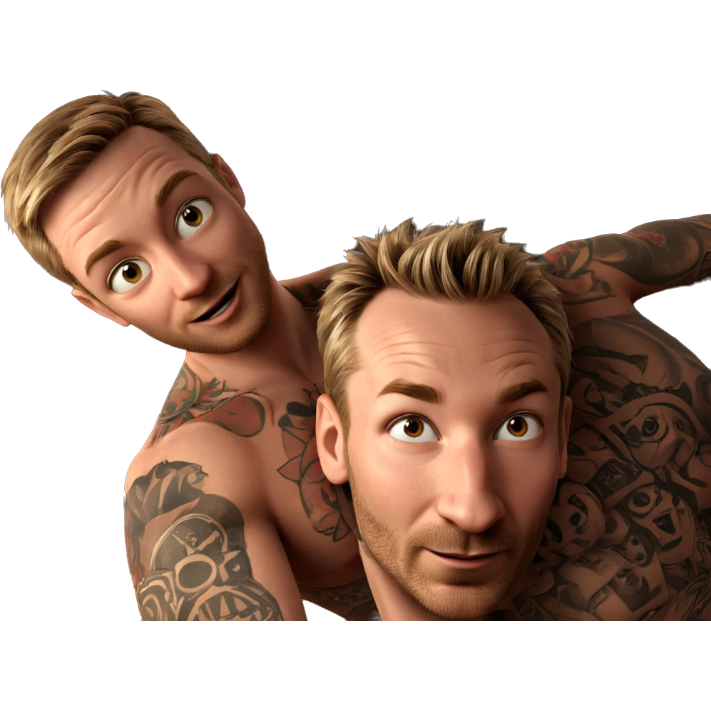 playful couple with tattoos emoji