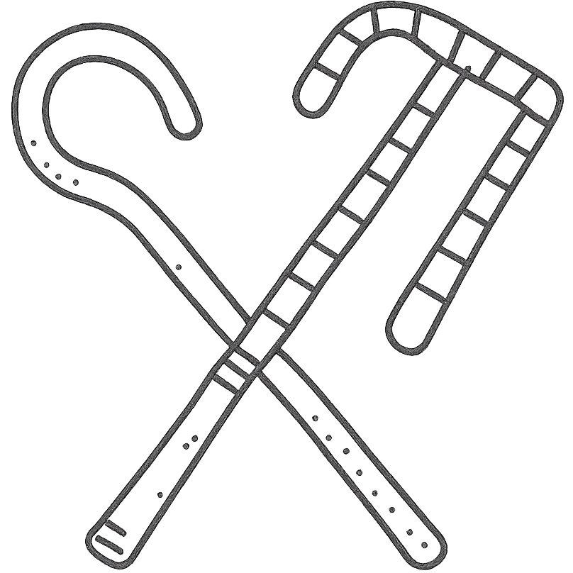 Osiris' Heka scepter and Nekhakha flail crossed, hand drawn black and white outline icon emoji
