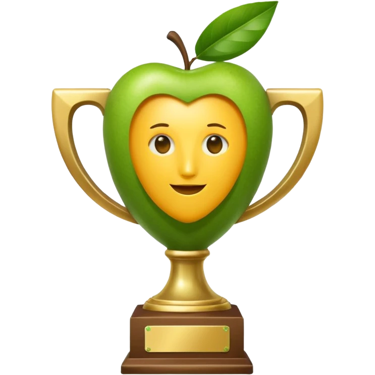 apple style emoji, a normal trophy but the cup is a mango with a leaf and trophy arms, no face emoji