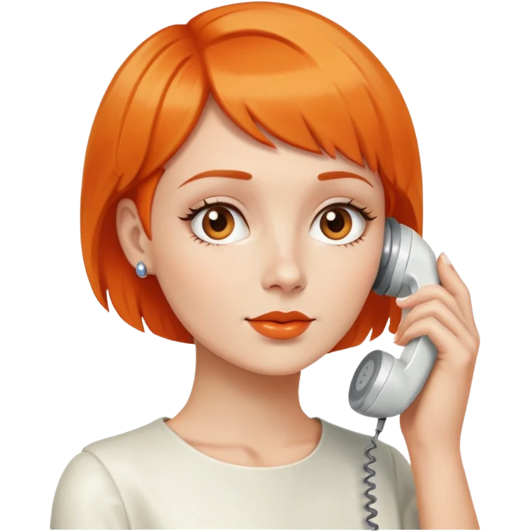 woman with short orange hair holding a vintage white phone to her ear, upper body emoji