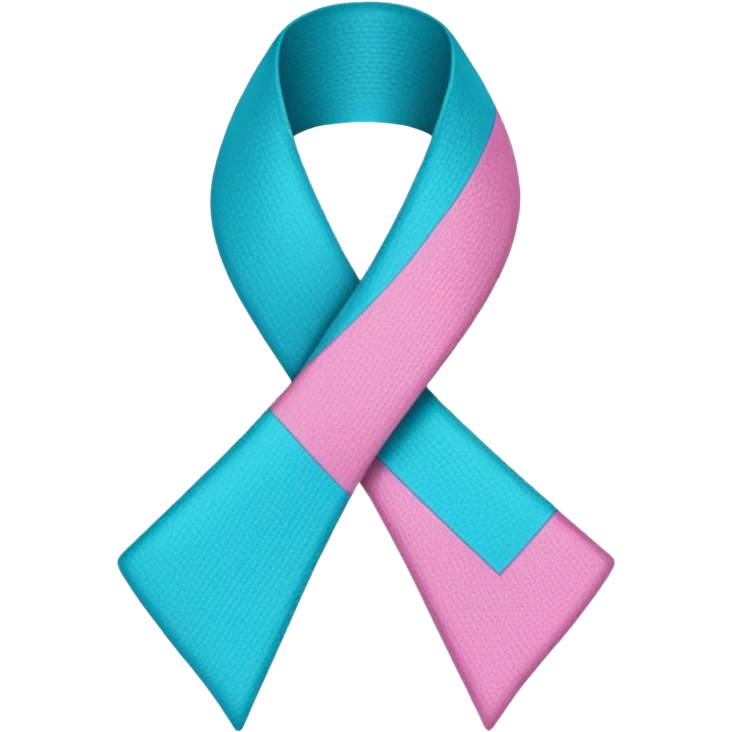 Thyroid cancer ribbon which has a blue strand, a pink strand and teal at the top where the ribbon crossed over emoji