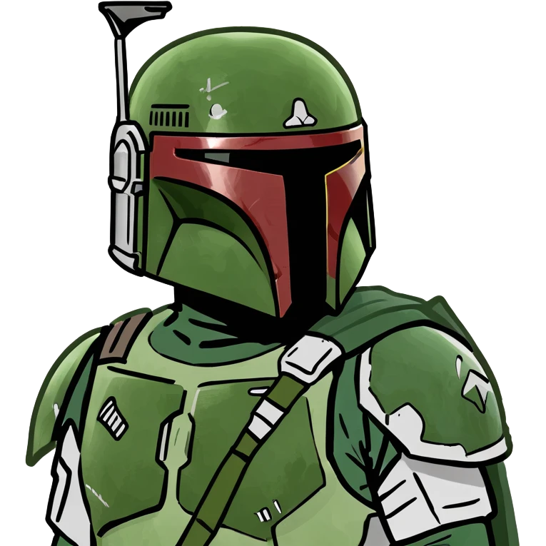 Boba Fett, Star Wars bounty hunter, green bufo frog meme style emoji